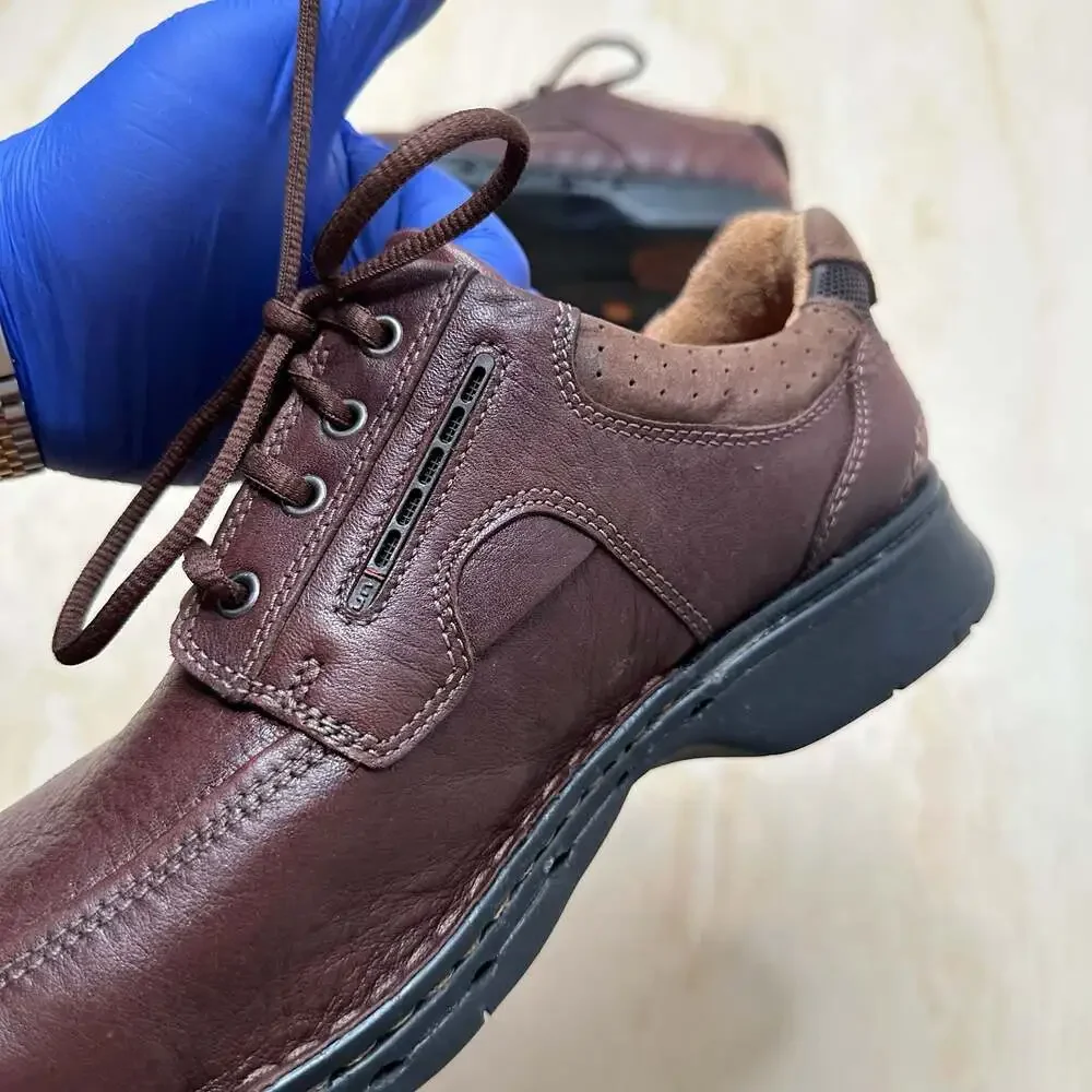 Clarks Unstructured Un.Bend Brown Leather Lace-Up Oxford Shoes size 11.5